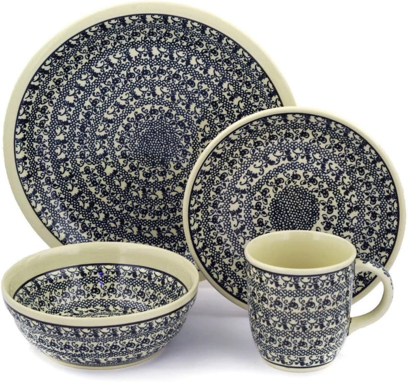 Polmedia Polish Pottery Authentic Polish Pottery 5 PC Place Setting in Black Lace Design Handmade in Bolesawiec Poland  Certificate of Authenticity  - Image 2