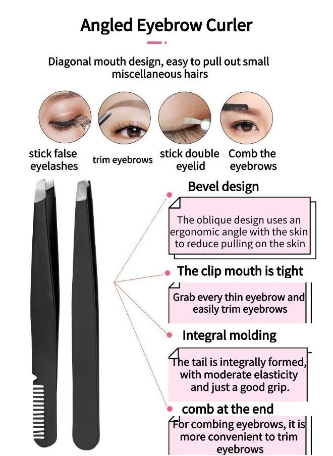 ROYNZA - Set Of 8 Professional Eyebrow Trimmer High Quality Eyebrow False Eyelash Aid Portable Razor Scissors Comb Brush Set Grooming Tools Black - Image 1