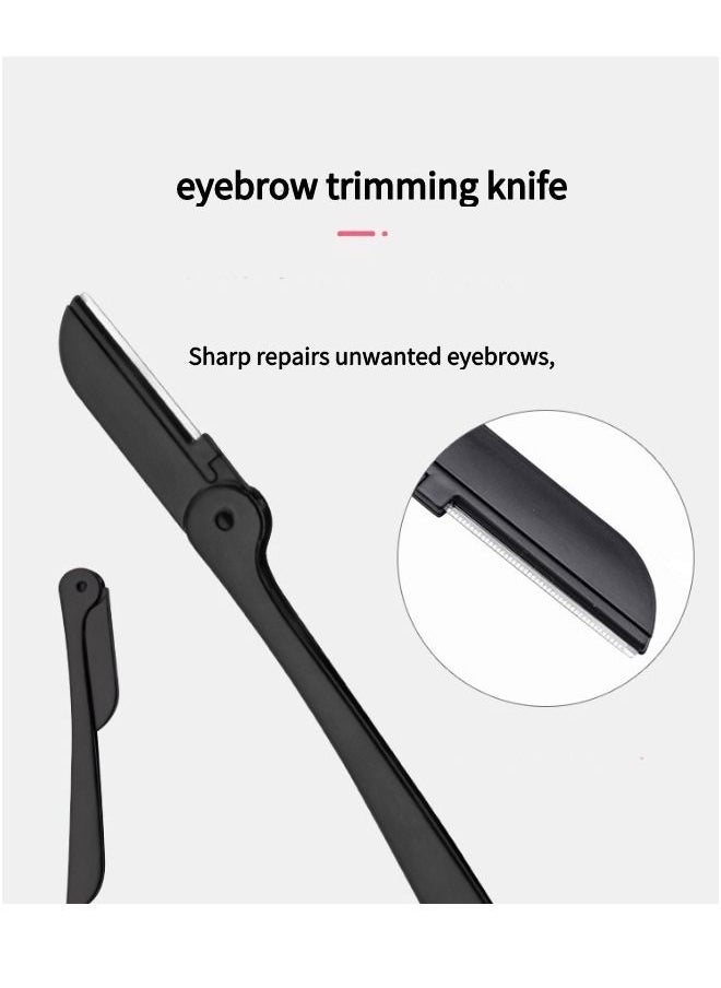 ROYNZA - Set Of 8 Professional Eyebrow Trimmer High Quality Eyebrow False Eyelash Aid Portable Razor Scissors Comb Brush Set Grooming Tools Black - Image 1