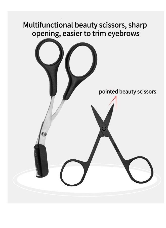ROYNZA - Set Of 8 Professional Eyebrow Trimmer High Quality Eyebrow False Eyelash Aid Portable Razor Scissors Comb Brush Set Grooming Tools Black - Image 1