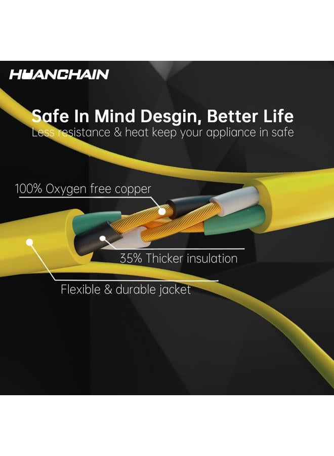 huanchain Indoor Outdoor Extension Cord 50 ft Waterproof, 16/3 Gauge Flexible Cold-Resistant Appliance Extension Cord Outside, 13A 1625W 16AWG SJTW, 3 Prong Heavy Duty Electric Cord Yellow, ETL - Image 3
