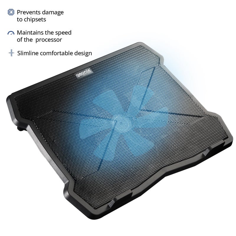 GEONIX GXCLPB01 Laptop Cooling Stand with 125mm Fan, Silent Operation, LED Light, Supports up to 15.6 inch Laptops and Retractable Stand, 1 Year Warranty. - Image 2