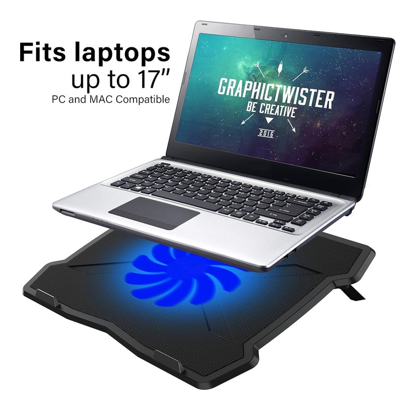 GEONIX GXCLPB01 Laptop Cooling Stand with 125mm Fan, Silent Operation, LED Light, Supports up to 15.6 inch Laptops and Retractable Stand, 1 Year Warranty. - Image 5
