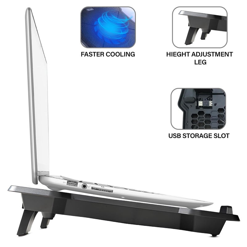 GEONIX GXCLPB01 Laptop Cooling Stand with 125mm Fan, Silent Operation, LED Light, Supports up to 15.6 inch Laptops and Retractable Stand, 1 Year Warranty. - Image 4