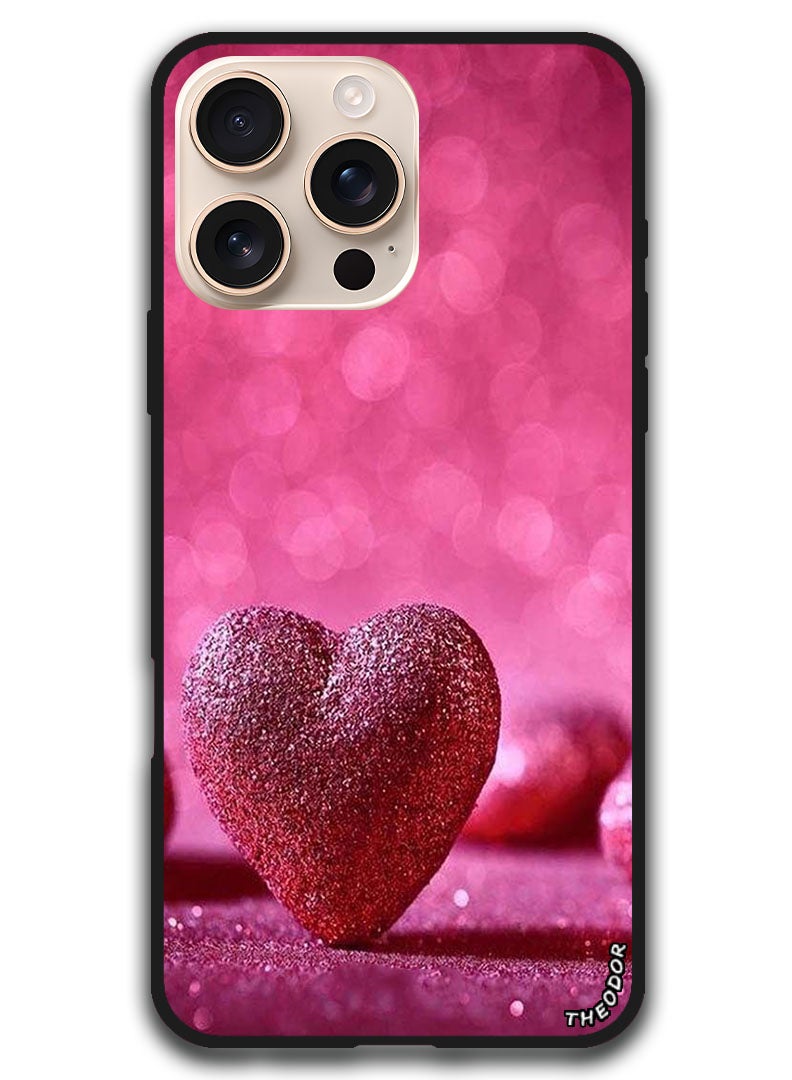 Theodor Protective Case Anti Scratch Shock Proof Bumper Cover For iPhone 16 Pro Max (6.9)-inch Dark Pink Gliter Heart - Image 1