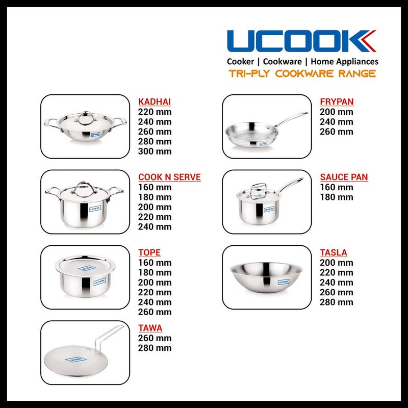UCOOK Stainless Steel Triply Induction Compatible Frypan, 260 mm/2.25 LTR, Silver - Image 5