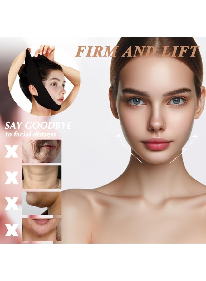 قناع رفع على شكل حرف V قابل لإعادة الاستخدام مع حزام للفك، قناع وجه على شكل V للترهل، جهاز تمرين الفك (أسود) - Image 4