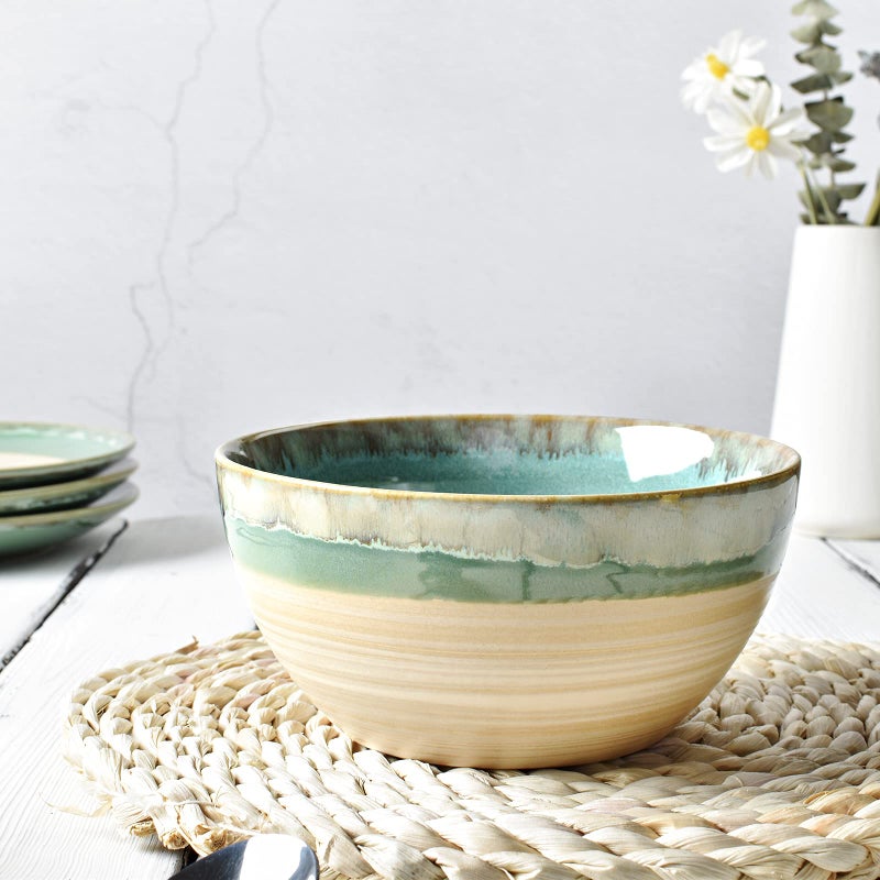 Bosmarlin Ceramic Soup Bowl Set of 4, 26 Oz, 6 Inch Stoneware Cereal Bowl for Oatmeal, Salad, Dishwasher and Microwave Safe, Reactive Glaze (Green, 6 in) - Image 4