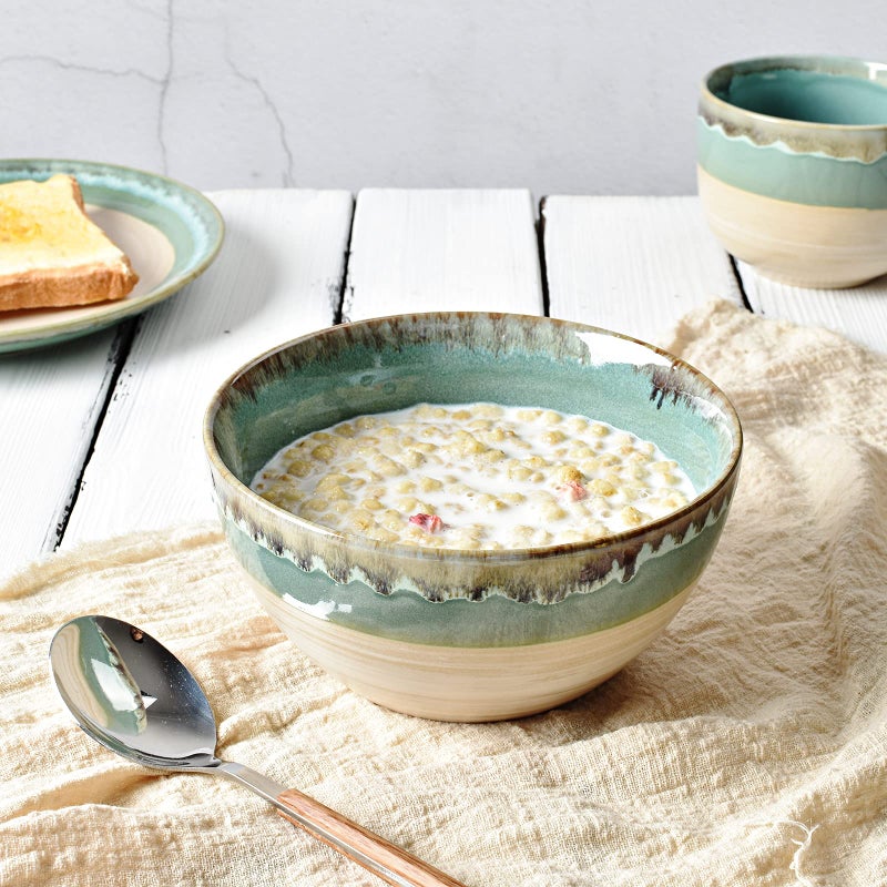 Bosmarlin Ceramic Soup Bowl Set of 4, 26 Oz, 6 Inch Stoneware Cereal Bowl for Oatmeal, Salad, Dishwasher and Microwave Safe, Reactive Glaze (Green, 6 in) - Image 5