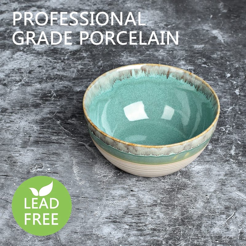 Bosmarlin Ceramic Soup Bowl Set of 4, 26 Oz, 6 Inch Stoneware Cereal Bowl for Oatmeal, Salad, Dishwasher and Microwave Safe, Reactive Glaze (Green, 6 in) - Image 3