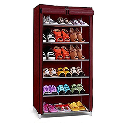 Ebee Plastic 6 Shelves Shoe Cabinet (Maroon) - Image 1