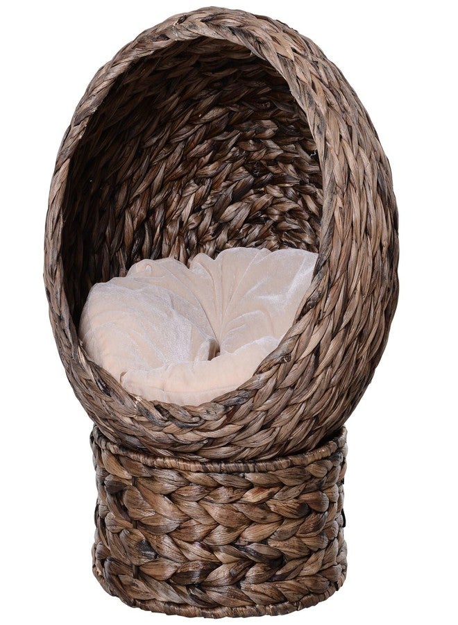 Handmade Wicker Cat Bed – Elevated Rattan Design with Soft Cushion, Dark Brown - Image 4