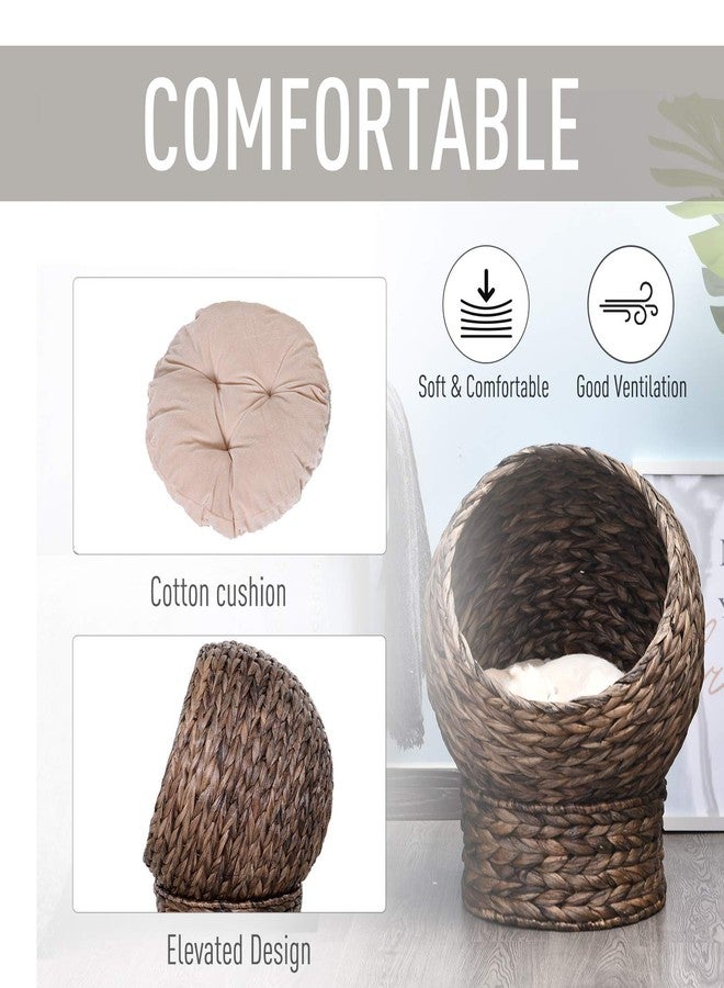Handmade Wicker Cat Bed – Elevated Rattan Design with Soft Cushion, Dark Brown - Image 2