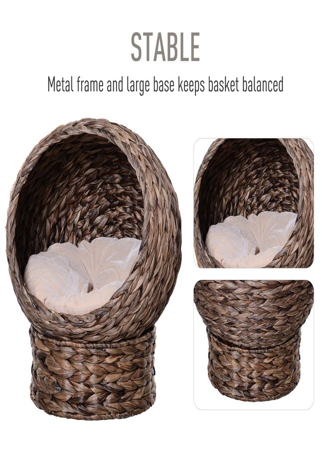 Handmade Wicker Cat Bed – Elevated Rattan Design with Soft Cushion, Dark Brown - Image 5