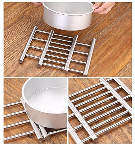 Leoyoubei Leoyoubei 8x9"Metal expands Trivet Wite from 9"to 15" Multi-Purpose Spoon Rest and Kitchen Table mats Shrink Pads Non-Sliding hot pad and Pot Holder (Silver x 2)  - Image 5