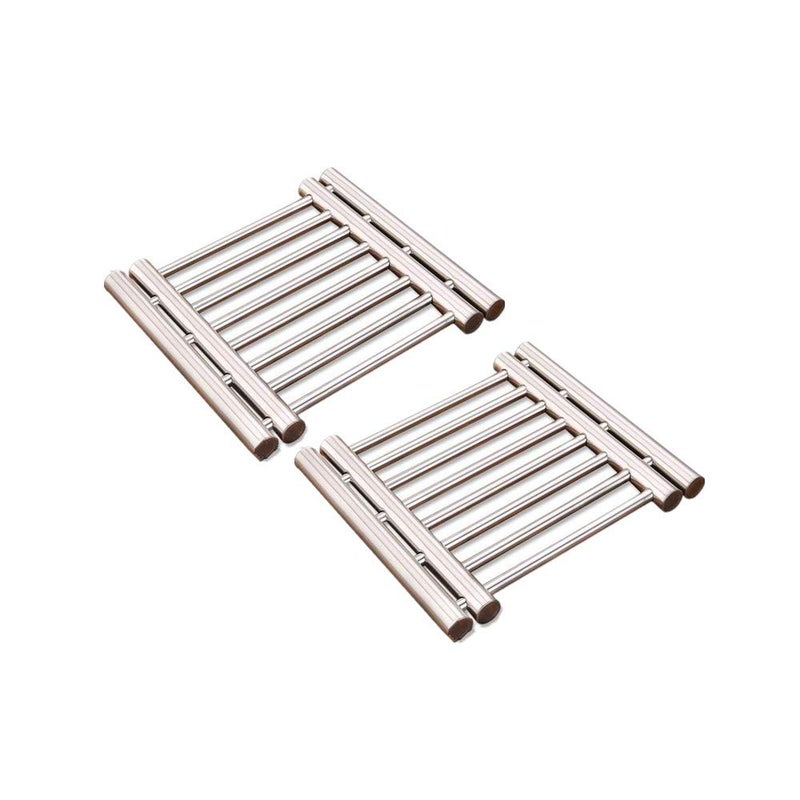 Leoyoubei Leoyoubei 8x9"Metal expands Trivet Wite from 9"to 15" Multi-Purpose Spoon Rest and Kitchen Table mats Shrink Pads Non-Sliding hot pad and Pot Holder (Silver x 2)  - Image 1