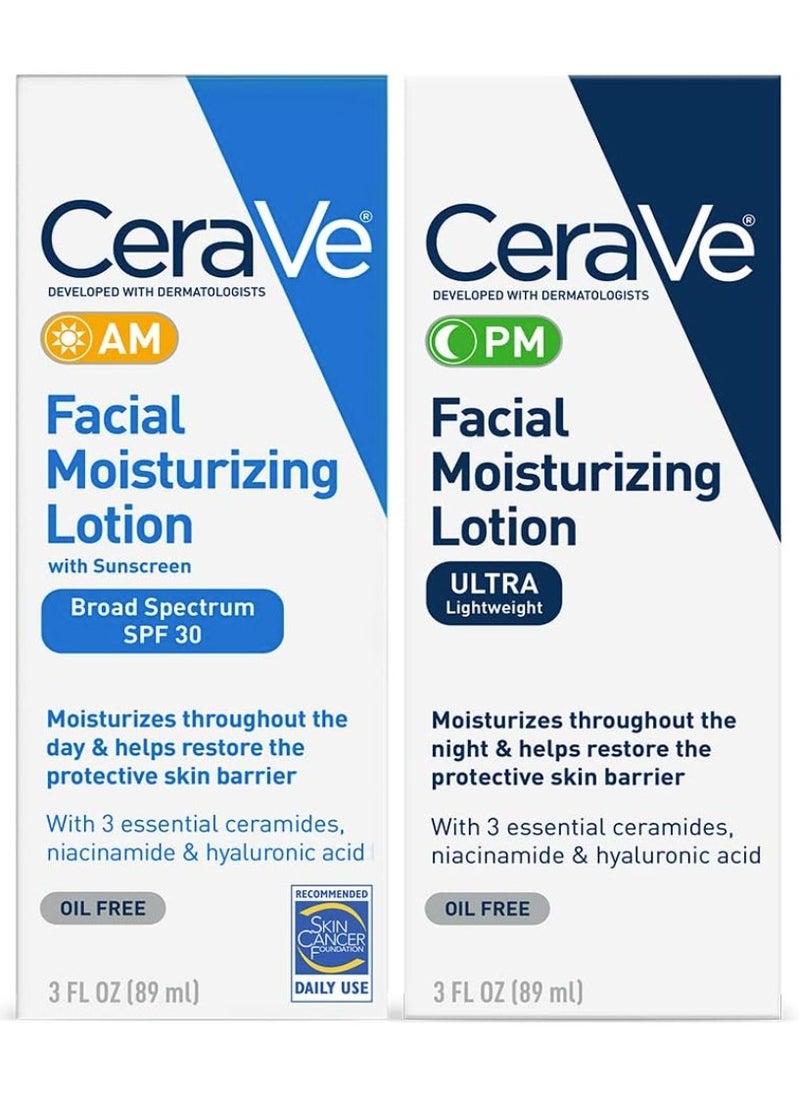CERA CeraVe Facial Moisturizing Lotion 3 Fl Oz (Pack of 2) AM/PM Bundle  - Image 1