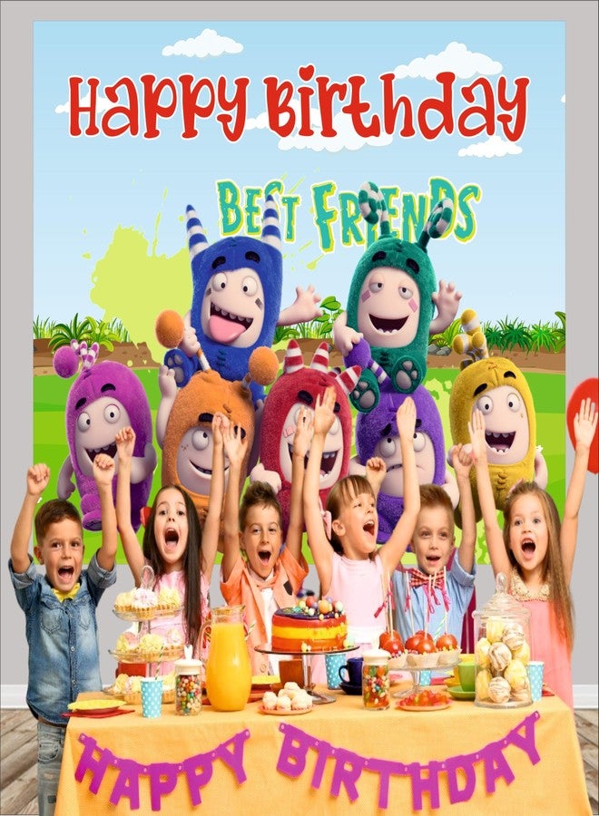 Party Baazaar Oddbods Theme Backdrop | Backdrop for Birthday Decoration | Happy Birthday Banner for Decoration (Pack of 1, Multicolor, Size: 5x4 Feet) - Image 5