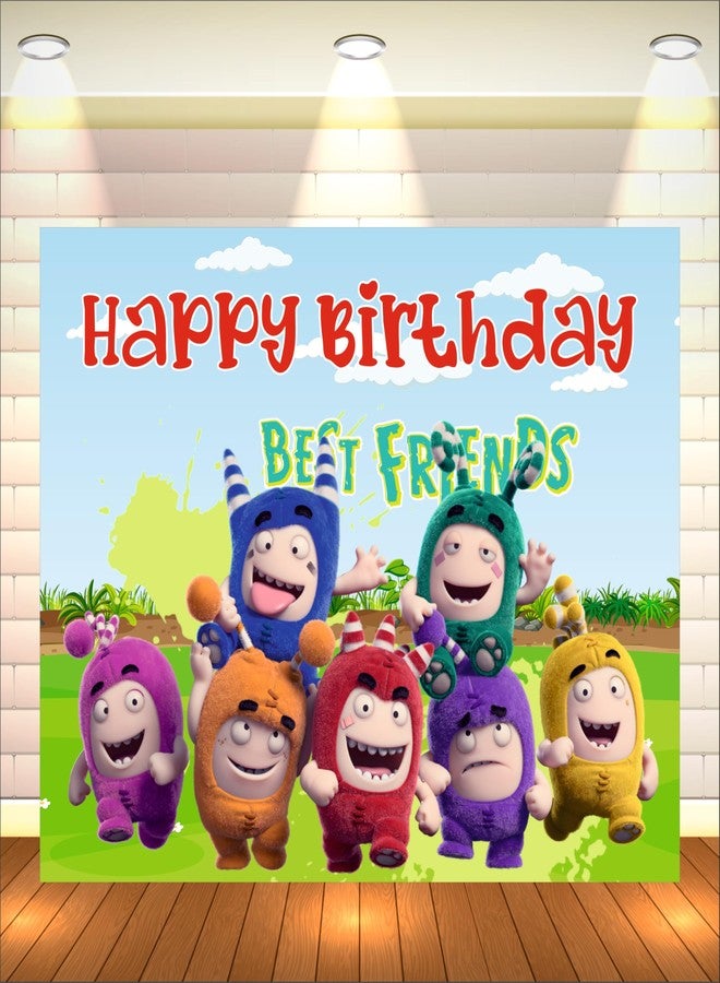 Party Baazaar Oddbods Theme Backdrop | Backdrop for Birthday Decoration | Happy Birthday Banner for Decoration (Pack of 1, Multicolor, Size: 5x4 Feet) - Image 1