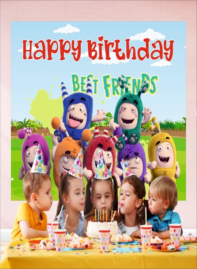 Party Baazaar Oddbods Theme Backdrop | Backdrop for Birthday Decoration | Happy Birthday Banner for Decoration (Pack of 1, Multicolor, Size: 5x4 Feet) - Image 4