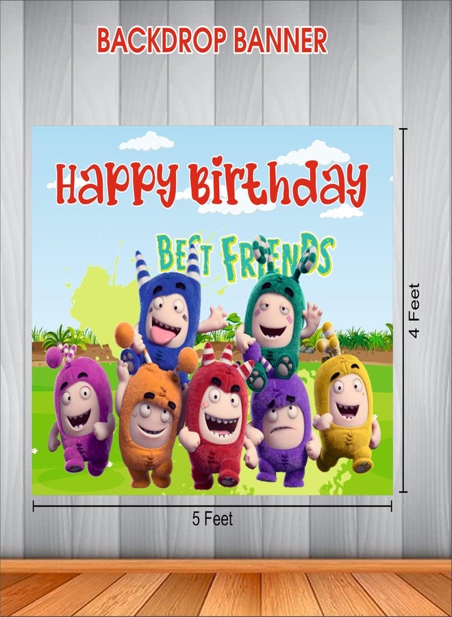 Party Baazaar Oddbods Theme Backdrop | Backdrop for Birthday Decoration | Happy Birthday Banner for Decoration (Pack of 1, Multicolor, Size: 5x4 Feet) - Image 3