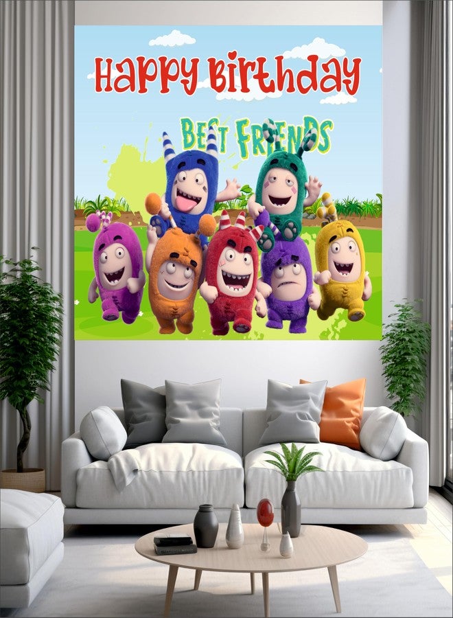 Party Baazaar Oddbods Theme Backdrop | Backdrop for Birthday Decoration | Happy Birthday Banner for Decoration (Pack of 1, Multicolor, Size: 5x4 Feet) - Image 2