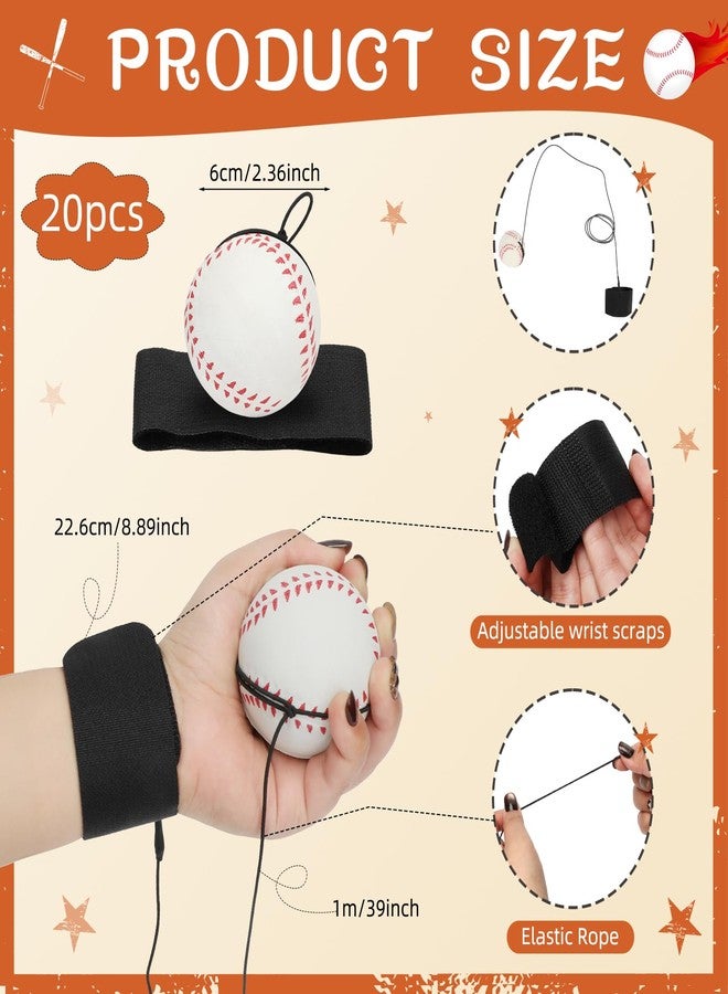 HEYTIMI 20 PCS Baseballs Wrist Return Ball on a String 2.36 Inch Rebound Bouncy Ball with Strap Sport Soccer Tennis Party Favors, Wrist Exercise, Outdoor Fun Activity for Kids & Adults - Image 2