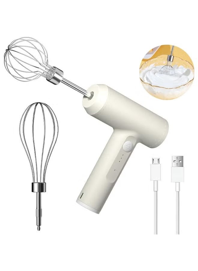 Arabest - Hand Mixer Electric Handheld with 2 Detachable Beaters and 3 Speed Modes, Electric Whisk, Cordless Egg Beater Small Mixer for Kitchen Baking & Cooking for Coffee, Milk, Eggs, Cakes, Chocolate, White - Image 1