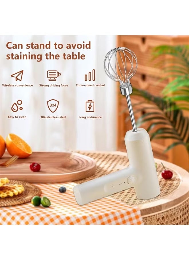Arabest - Hand Mixer Electric Handheld with 2 Detachable Beaters and 3 Speed Modes, Electric Whisk, Cordless Egg Beater Small Mixer for Kitchen Baking & Cooking for Coffee, Milk, Eggs, Cakes, Chocolate, White - Image 1