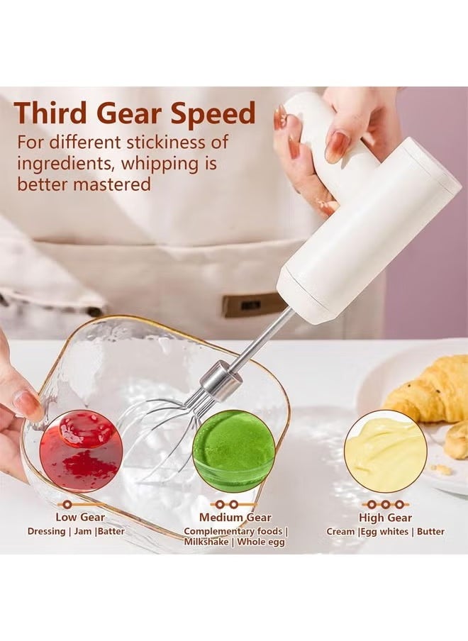 Arabest - Hand Mixer Electric Handheld with 2 Detachable Beaters and 3 Speed Modes, Electric Whisk, Cordless Egg Beater Small Mixer for Kitchen Baking & Cooking for Coffee, Milk, Eggs, Cakes, Chocolate, White - Image 1