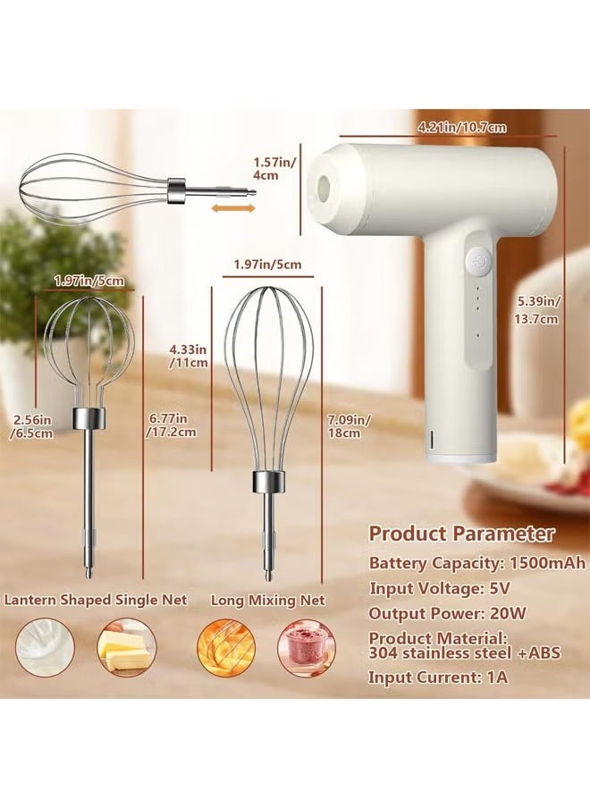 Arabest - Hand Mixer Electric Handheld with 2 Detachable Beaters and 3 Speed Modes, Electric Whisk, Cordless Egg Beater Small Mixer for Kitchen Baking & Cooking for Coffee, Milk, Eggs, Cakes, Chocolate, White - Image 1