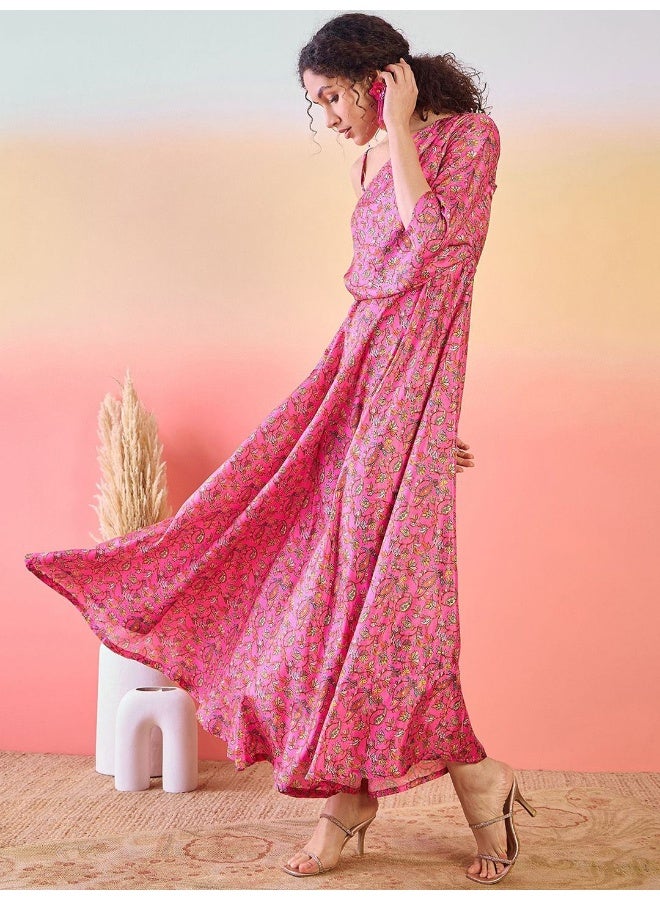 AKS Floral Printed One Shoulder Flared Maxi Dress  - Image 3