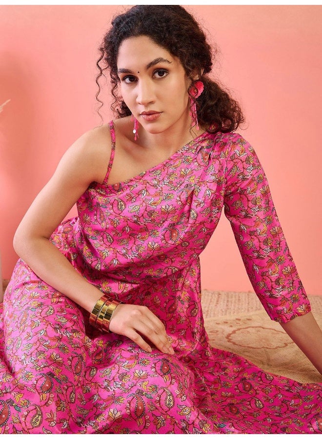 AKS Floral Printed One Shoulder Flared Maxi Dress  - Image 2