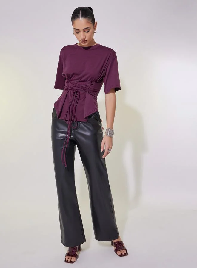 Take Two Solid Tie-Up Detail Regular Fit T-Shirt