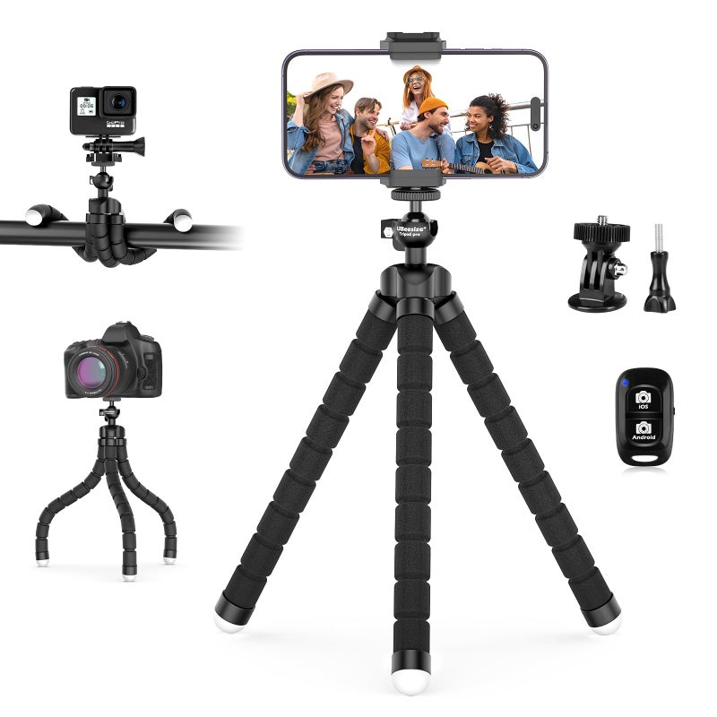 UBeesize Flexible Mini Phone Tripod, Portable and Adjustable Camera Stand Holder with Wireless Remote and Universal Clip, Compatible with Cellphones, Sports Cameras - Image 1