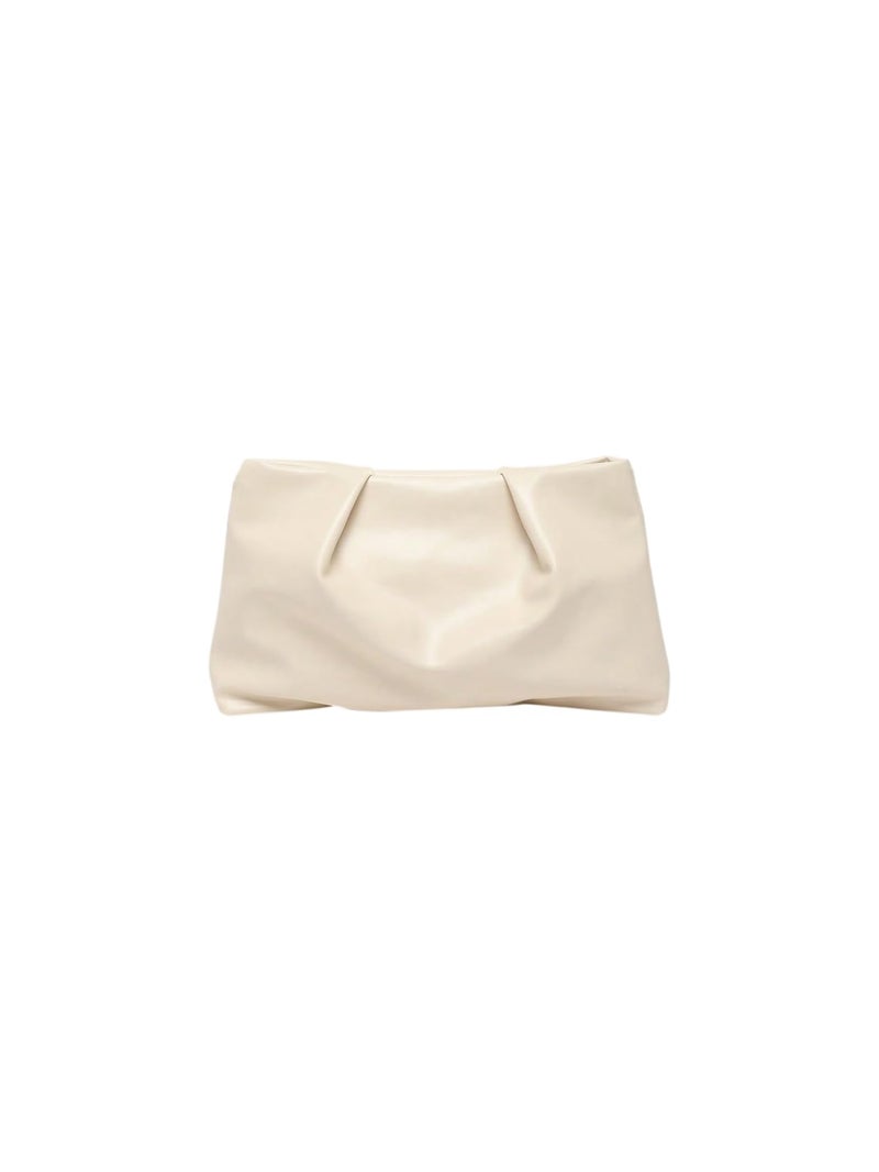 OYOANGLE Women's PU Leather Clutch Purses Small Zipper Ruched Minimalist Handbag Beige One Size - Image 1