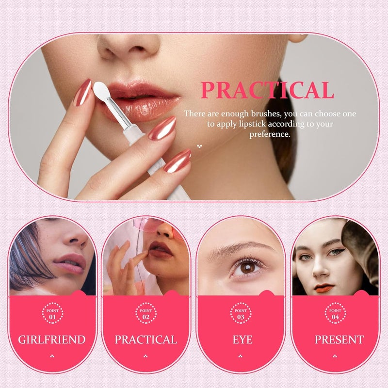 6pcs Silicone Lip Mask Brush Set with Lid, Translucent and Crimson Heads, Reusable Lip Balm Applicator Tools for Makeup and Skincare Use - Image 5