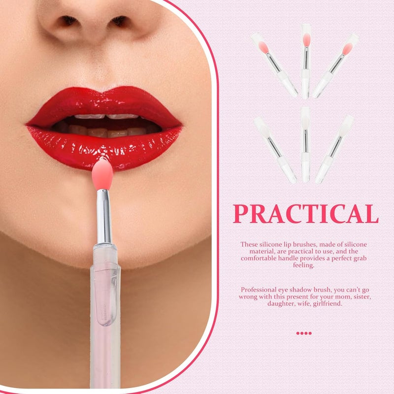 6pcs Silicone Lip Mask Brush Set with Lid, Translucent and Crimson Heads, Reusable Lip Balm Applicator Tools for Makeup and Skincare Use - Image 4