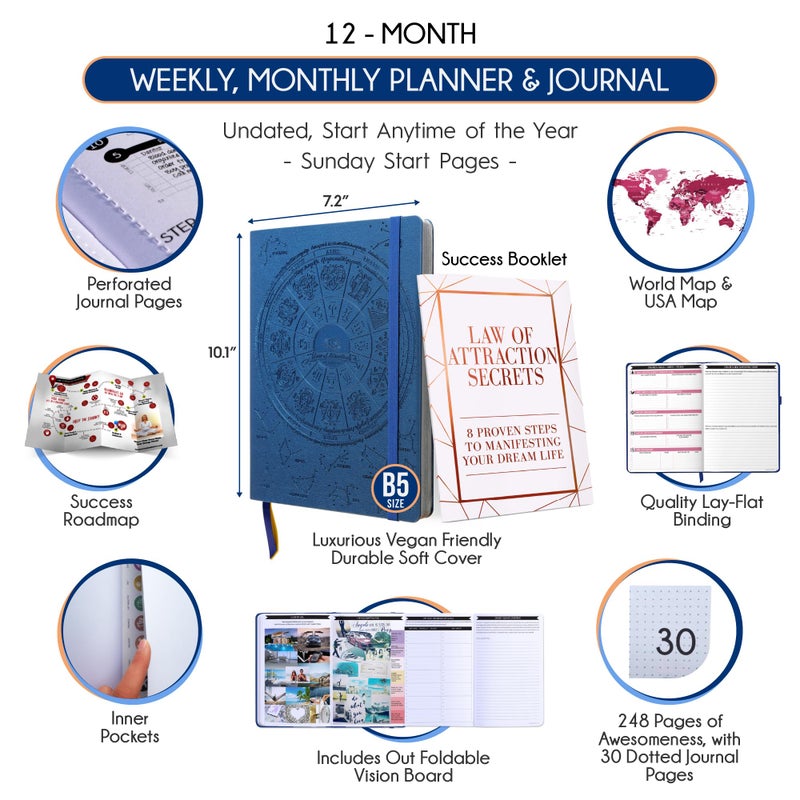Freedom Mastery Law of Attraction Planner â€“ Undated Hourly, Weekly & Monthly Goal Setting Planner, 12-Month to Increase Productivity | Life & Gratitude Journal, Include Foldable Vision Board, Gift Box & Stickers - Image 2