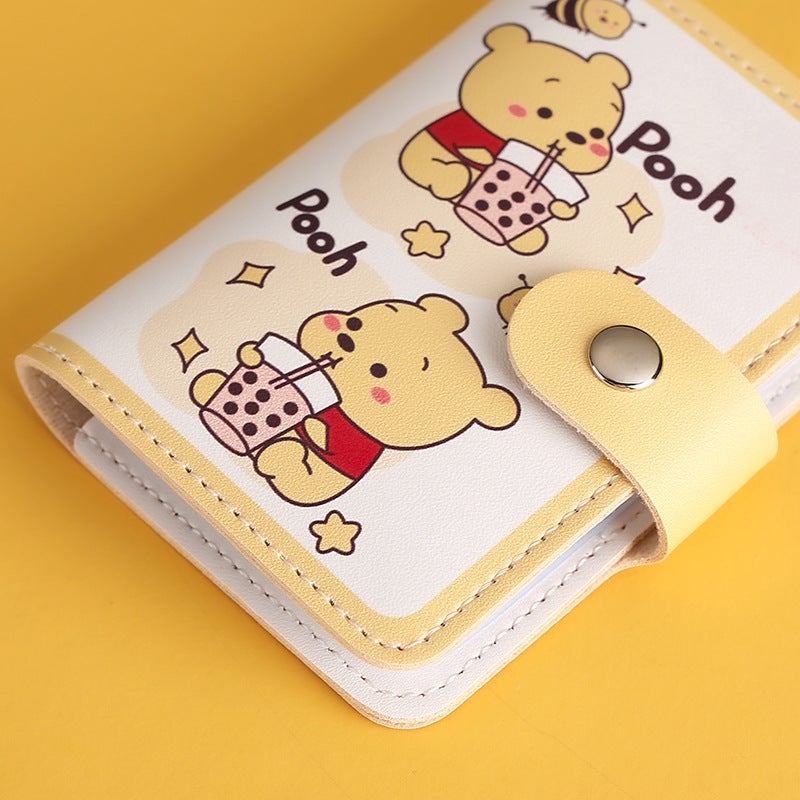 Cute Cartoon Card Holder Fashion Anti-Theft Large Capacity Pearl milk tea two bears 20 cards +2 driver's license change