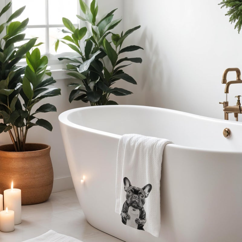 INDAJEDN French Bulldog Hand Towels, 16x24 Inch, Microfiber, Modern, Funny Dog Bathroom Decor, French Bulldog Gifts - Image 3
