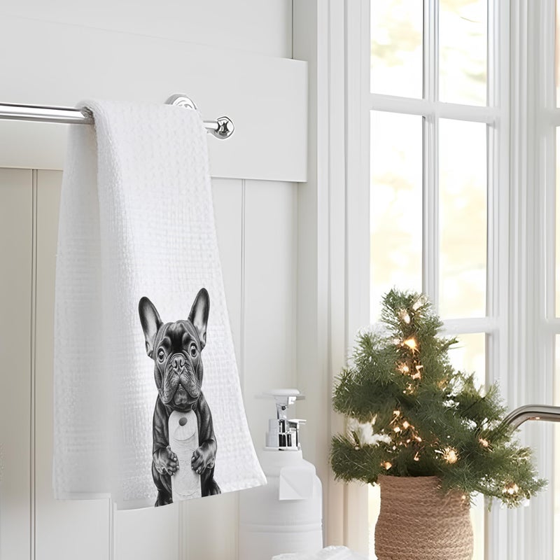INDAJEDN French Bulldog Hand Towels, 16x24 Inch, Microfiber, Modern, Funny Dog Bathroom Decor, French Bulldog Gifts - Image 2