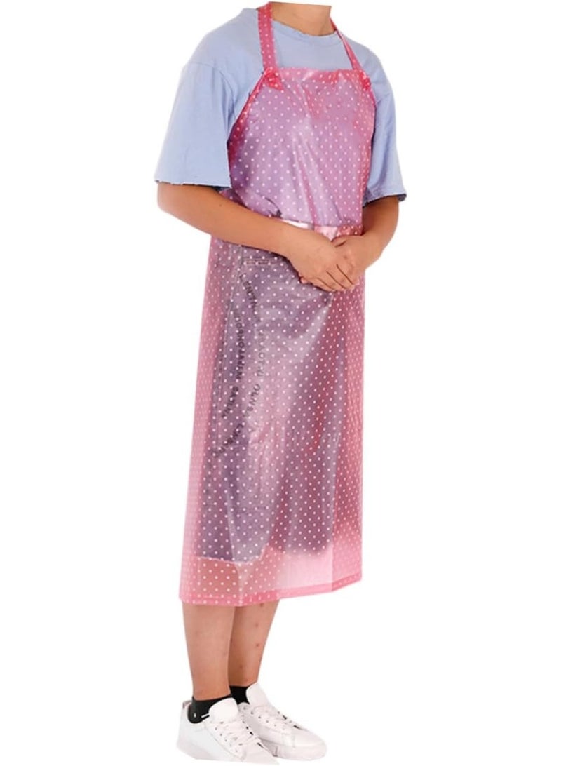Waterproof Cooking Apron (12-Piece Set): Oil-resistant kitchen apron designed for household cooking and cleaning tasks; made of acid- and alkali-resistant plastic to provide protection for the wearer. Color: Pink. - Image 1