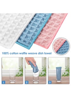 Excefore Waffle Weave Dish Towels Set of 6 Cotton Kitchen Drying Towels Dish Cloths for Washing Dishes Kitchen Towels 12x12 Inches  - Image 4