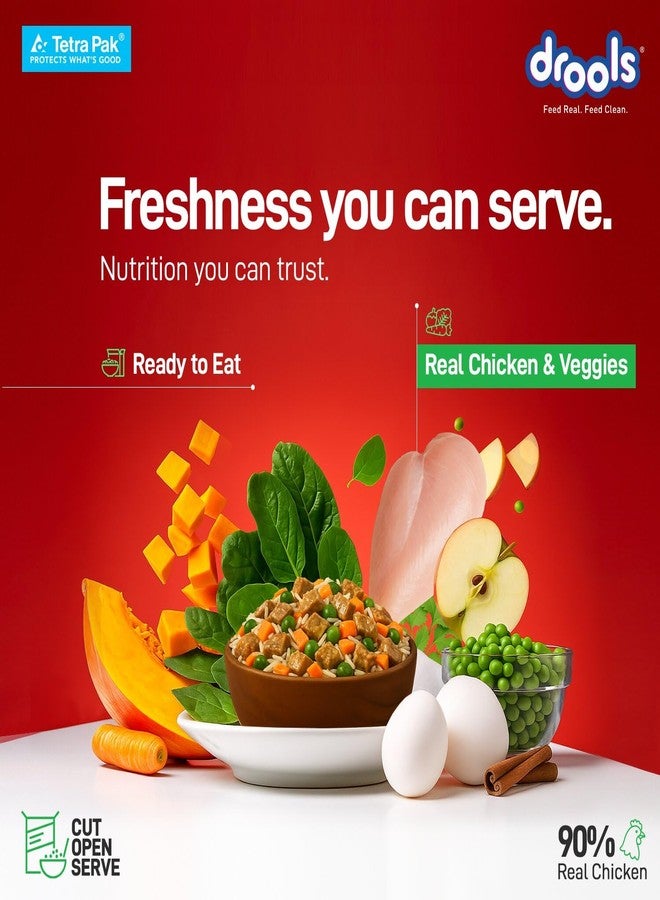 Drools Dog Fresh Food Tetra Pak Real Chicken & Vegetables, for Adult & Puppy, 350g | High Protein, 90% Real Meat | No Preservatives | Retains Freshness & Flavours | Ready to Serve | One Pack Per Meal - Image 2