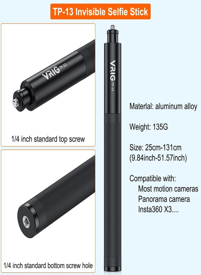 VRIG عصا سيلفي غير مرئية VRIG 51" لإنستا 360 X5/ X4/ X3/ DJI أوزمو 360، قضيب تمديد بسبع مستويات مع محول جوبرو لهيرو 13 12 11 10 9، إنستا 360، كاميرات DJI أكشن - Image 2