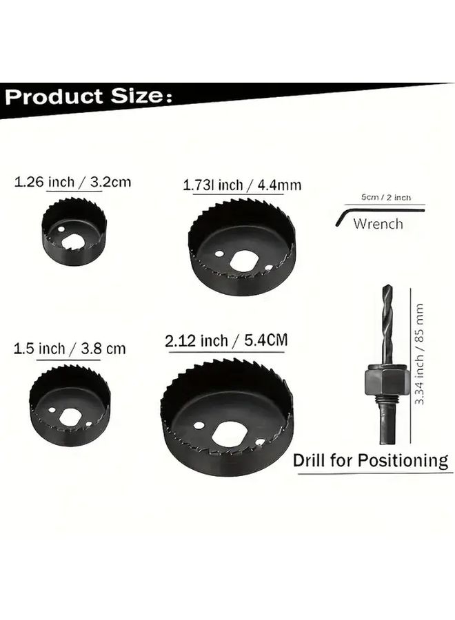 Heavy Duty Steel Hole Saw Set 6Pcs with Mandrel for Wood Plastic PVC Drywall Metal Cordless Drills DIY Construction Renovation - Image 2