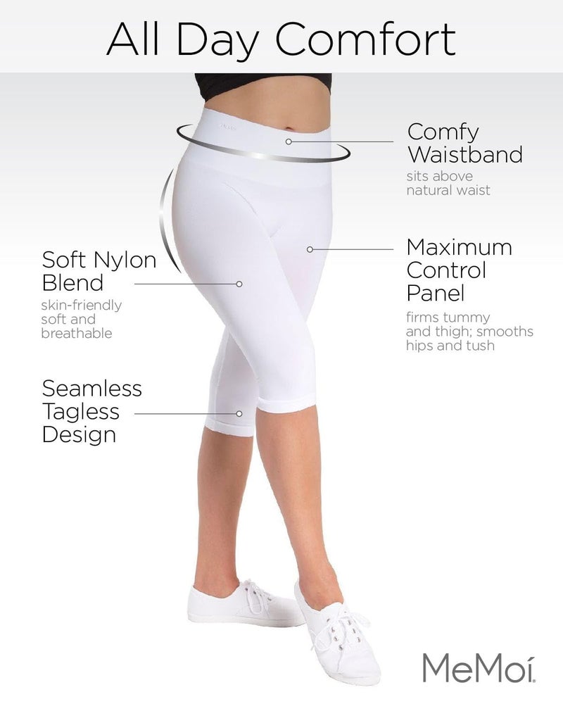 SlimMe Double Agent High Waist Shaping Capris - SlimMe by MeMoi - Versatile Leggings ,White,Large - Image 3