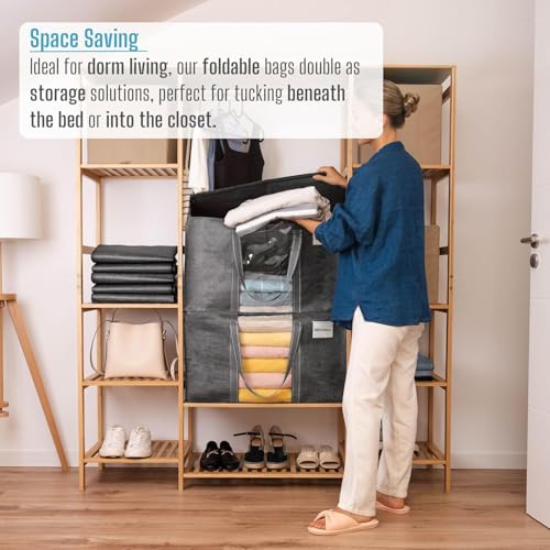 VENO 10 Pack Moving Bags with Clear Window, Heavy Duty Storage Bins with Lid, Around Handles, Tag, Zippers, Extra Large Totes Packing Moving Boxes Supplies for College Dorm Clothes (Dark Gray) - Image 4