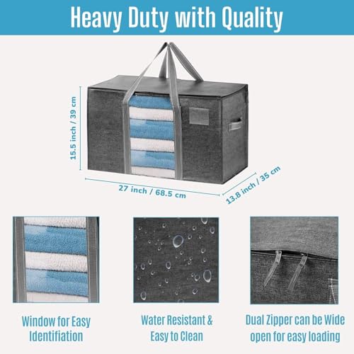VENO 10 Pack Moving Bags with Clear Window, Heavy Duty Storage Bins with Lid, Around Handles, Tag, Zippers, Extra Large Totes Packing Moving Boxes Supplies for College Dorm Clothes (Dark Gray) - Image 3
